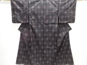 大正ロマン　格子に十字模様織り出し銘仙着物